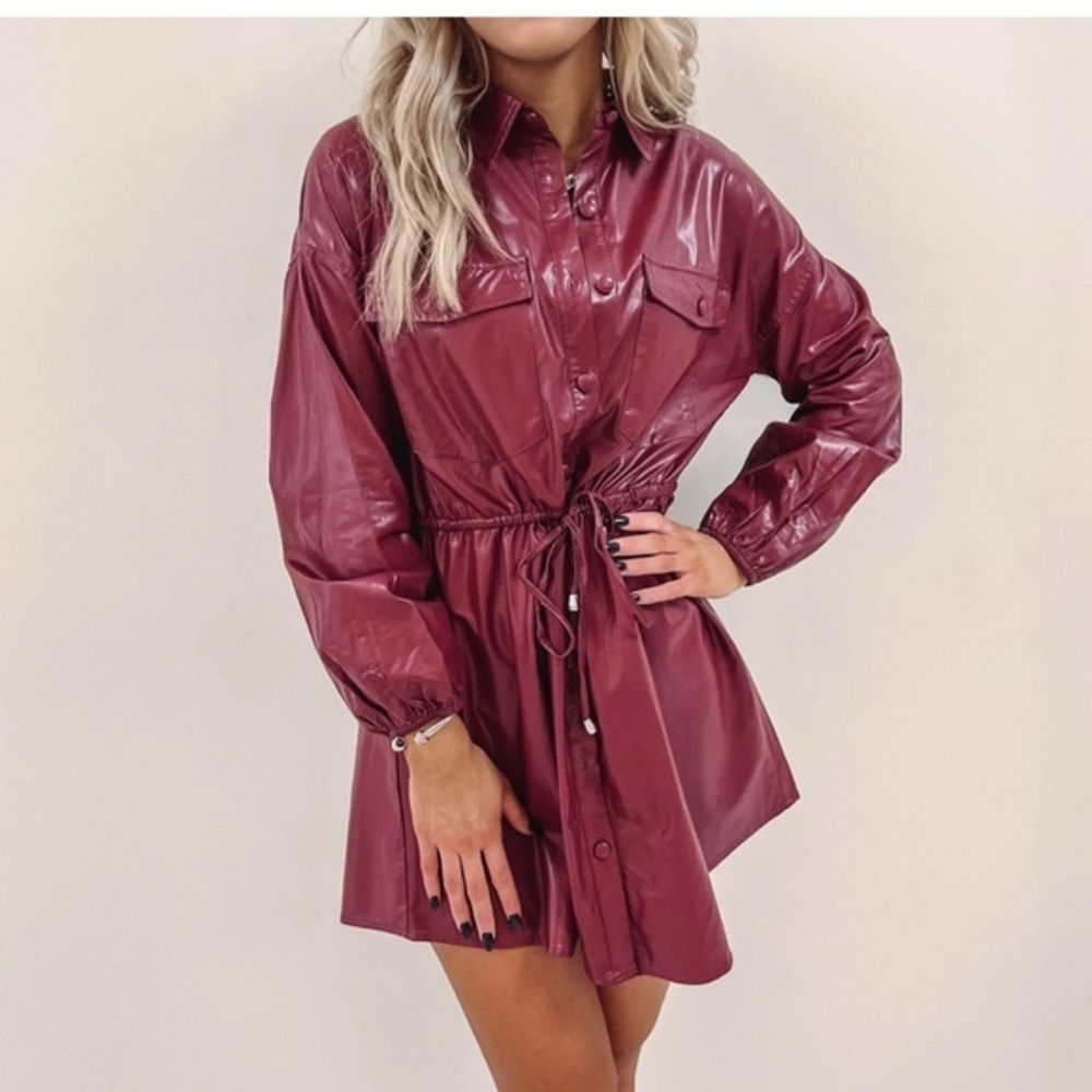 Le Lis Women's Deep Red / Wine Faux Leather Jacket-Dress